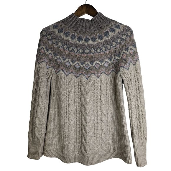 Chico's Mock Neck Cable Knit Yarn Pullover Sweater Textural Yarn Cozy sz 0 S - Picture 4 of 7